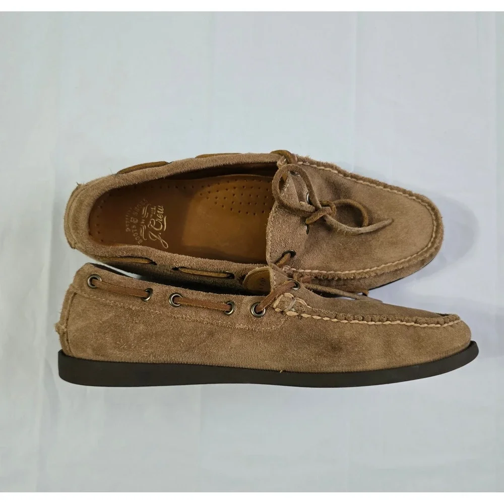 J.Crew Mens Ludlow Suede Boat Shoes Tan Brown Vibram Sole Loafers Size 8.5